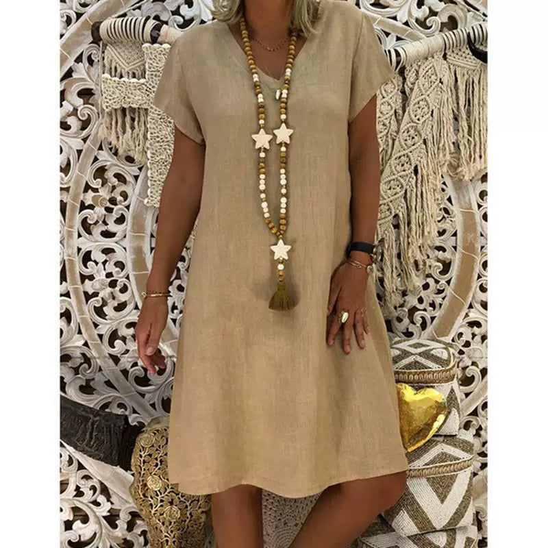 2024 New Popular Eleven Color Eight Size Solid Short Sleeve V-Neck Dress