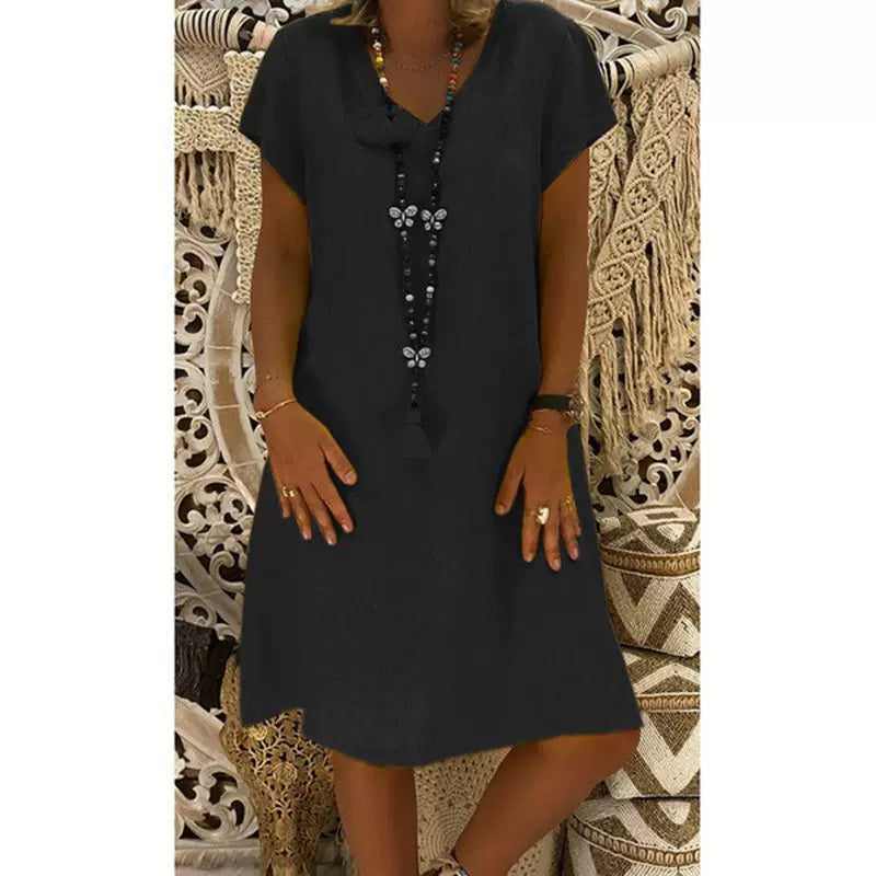 2024 New Popular Eleven Color Eight Size Solid Short Sleeve V-Neck Dress