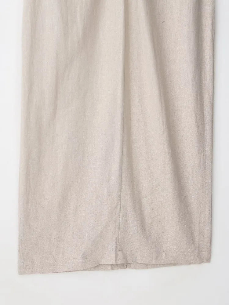 Elegant Linen Blend Belted Sleeveless Midi Dress