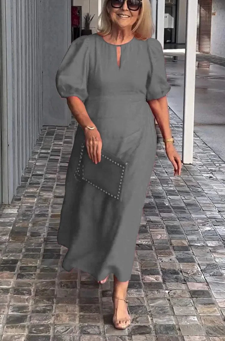 Summer Linen Dress for Women 2024 Casual Puff Sleeve Hollow Out Neck Party Ruffle Dresses Sundress Women