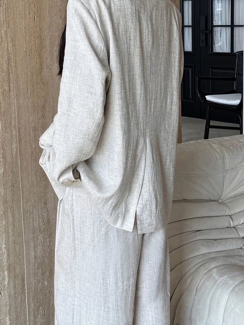 Linen Blazer For Women 2025 Spring Cotton-linen Suit + Pants Set Sold Separately