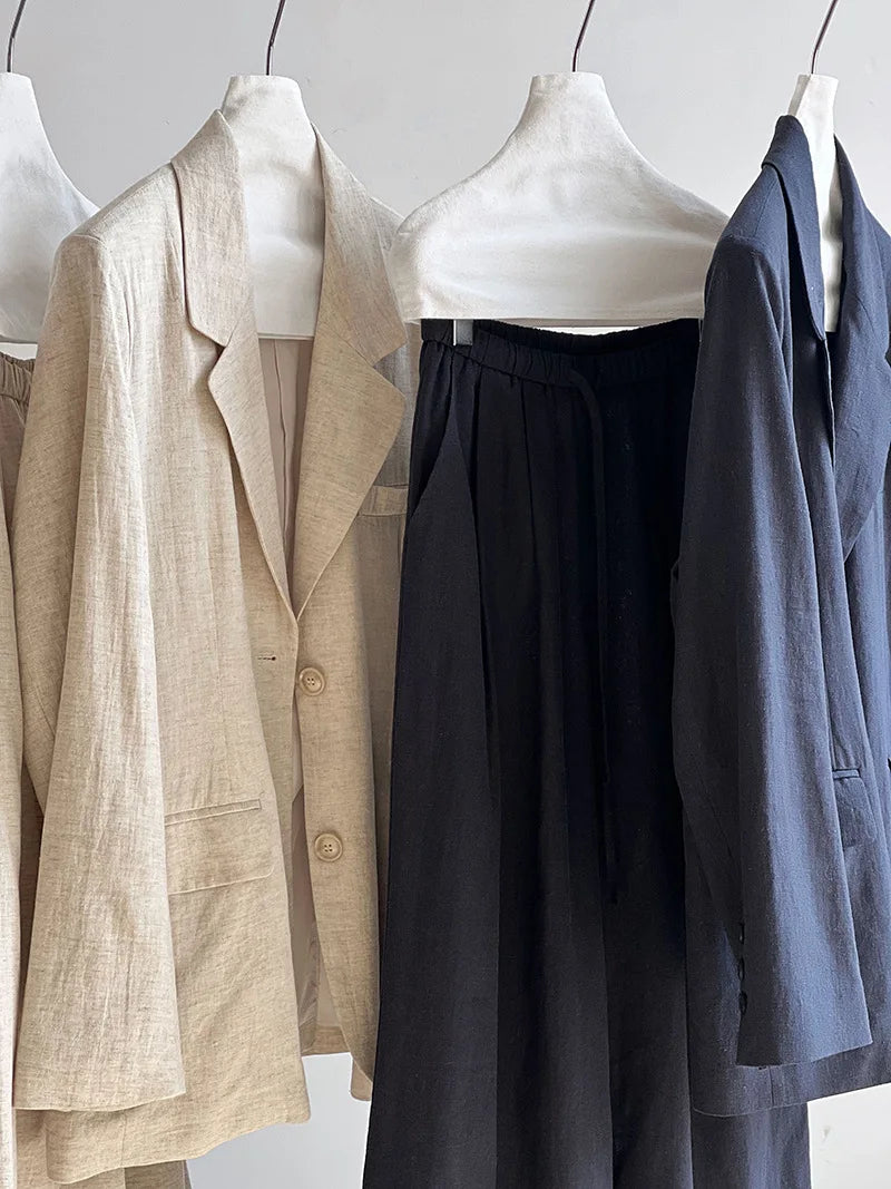 Linen Blazer For Women 2025 Spring Cotton-linen Suit + Pants Set Sold Separately