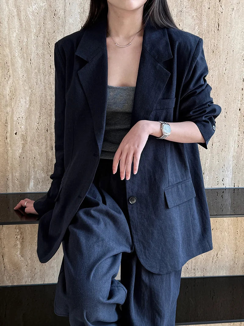 Linen Blazer For Women 2025 Spring Cotton-linen Suit + Pants Set Sold Separately