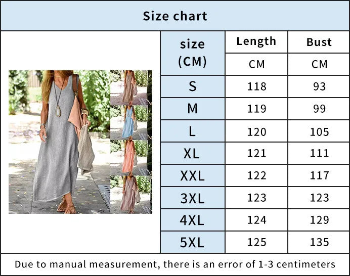 Summer Cotton Linen Dresses Women Casual V Neck Sleeveless