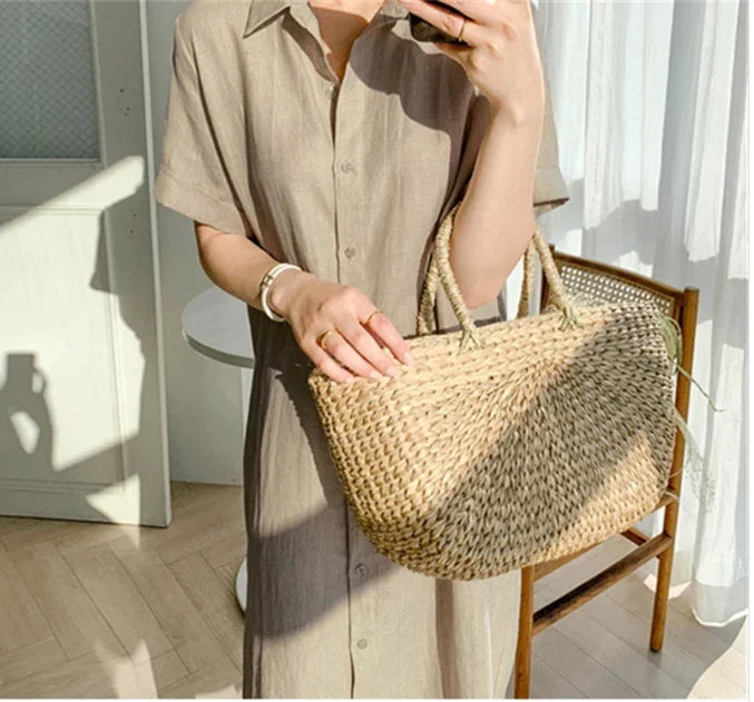 Cotton Linen Women Long Dresses Female New Fashion Loose Clothes Ladies Short Sleeve Turn down Collar Commuting Loose Cardigan