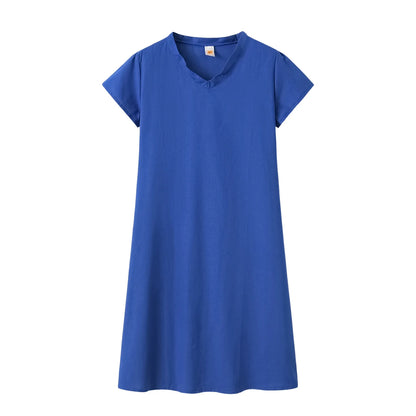 2024 New Popular Eleven Color Eight Size Solid Short Sleeve V-Neck Dress