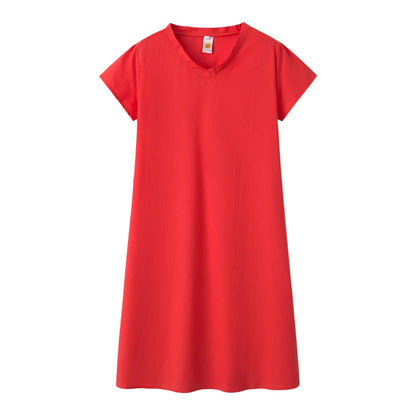 2024 New Popular Eleven Color Eight Size Solid Short Sleeve V-Neck Dress
