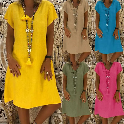 2024 New Popular Eleven Color Eight Size Solid Short Sleeve V-Neck Dress