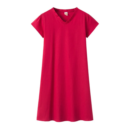 2024 New Popular Eleven Color Eight Size Solid Short Sleeve V-Neck Dress