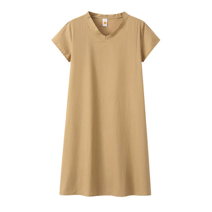 2024 New Popular Eleven Color Eight Size Solid Short Sleeve V-Neck Dress