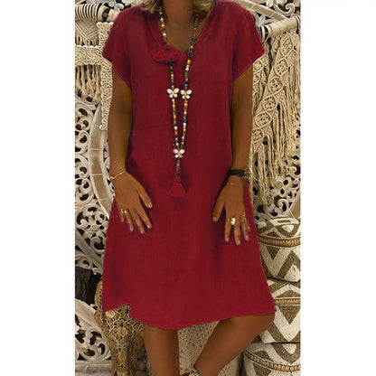 2024 New Popular Eleven Color Eight Size Solid Short Sleeve V-Neck Dress