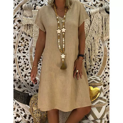 2024 New Popular Eleven Color Eight Size Solid Short Sleeve V-Neck Dress