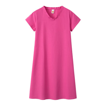 2024 New Popular Eleven Color Eight Size Solid Short Sleeve V-Neck Dress