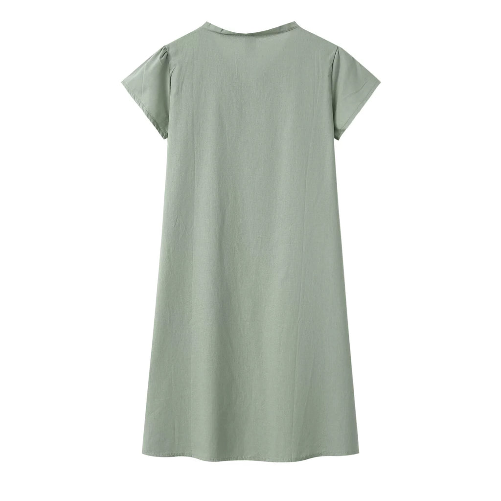 2024 New Popular Eleven Color Eight Size Solid Short Sleeve V-Neck Dress