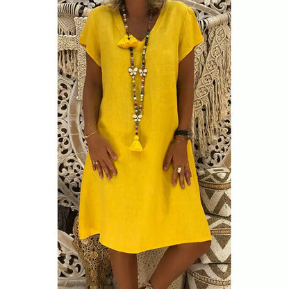 2024 New Popular Eleven Color Eight Size Solid Short Sleeve V-Neck Dress