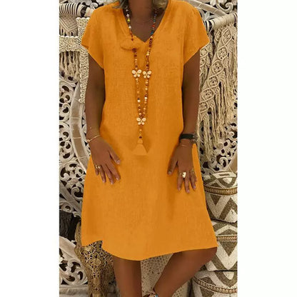 2024 New Popular Eleven Color Eight Size Solid Short Sleeve V-Neck Dress