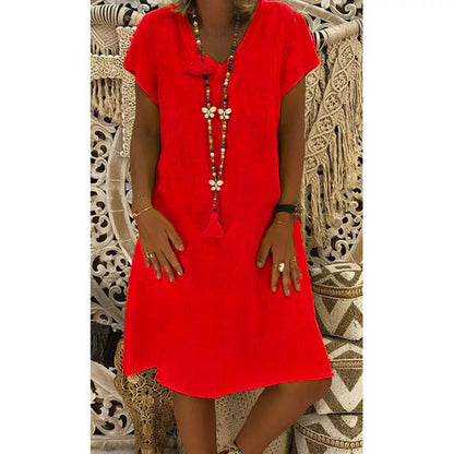 2024 New Popular Eleven Color Eight Size Solid Short Sleeve V-Neck Dress