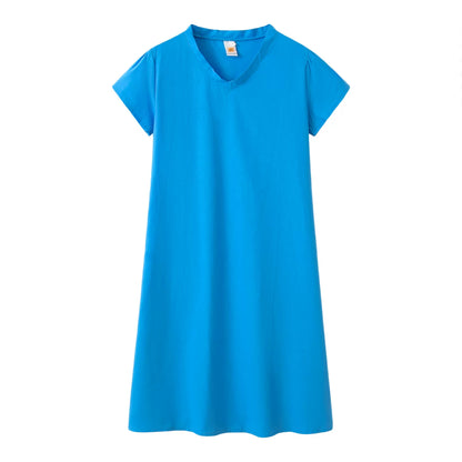 2024 New Popular Eleven Color Eight Size Solid Short Sleeve V-Neck Dress
