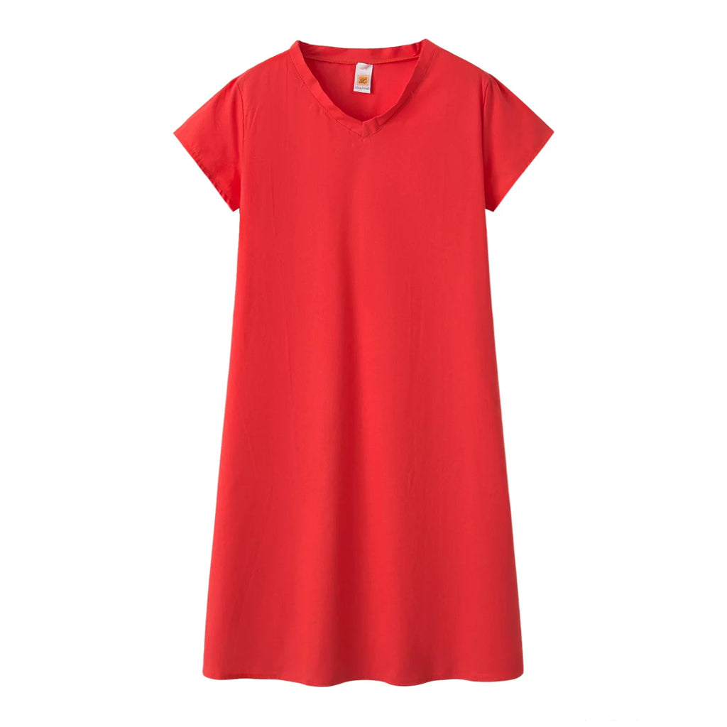 2024 New Popular Eleven Color Eight Size Solid Short Sleeve V-Neck Dress