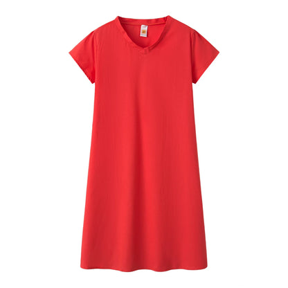 2024 New Popular Eleven Color Eight Size Solid Short Sleeve V-Neck Dress