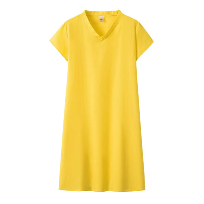2024 New Popular Eleven Color Eight Size Solid Short Sleeve V-Neck Dress