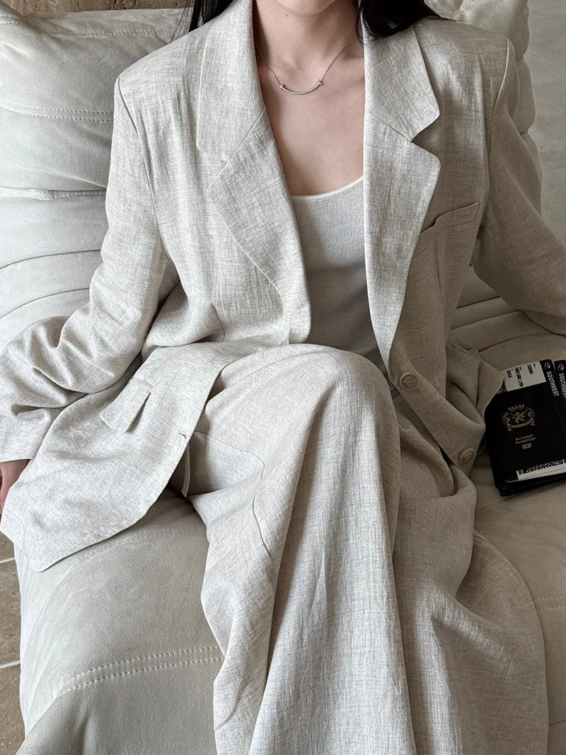 Linen Blazer For Women 2025 Spring Cotton-linen Suit + Pants Set Sold Separately