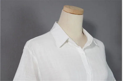 Cotton Linen Women Long Dresses Female New Fashion Loose Clothes Ladies Short Sleeve Turn down Collar Commuting Loose Cardigan