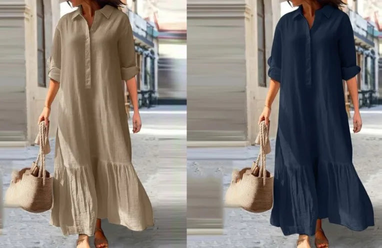Women’s Cotton-Linen Long Shirt Dress