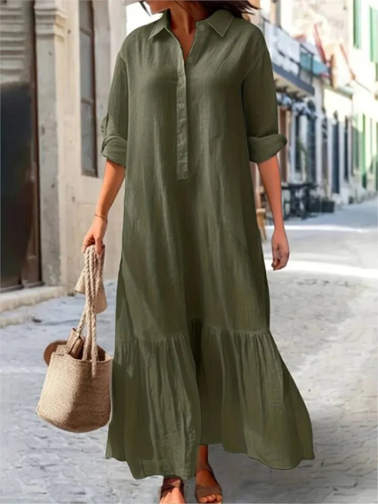 Women’s Cotton-Linen Long Shirt Dress