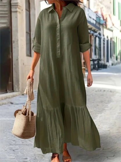 Women’s Cotton-Linen Long Shirt Dress