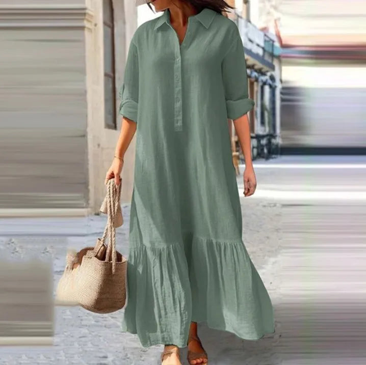 Women’s Cotton-Linen Long Shirt Dress