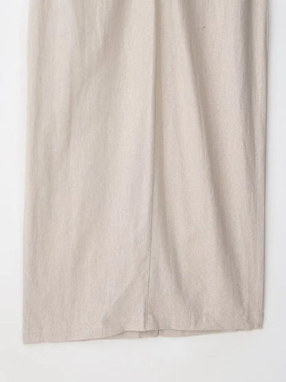 Elegant Linen Blend Belted Sleeveless Midi Dress