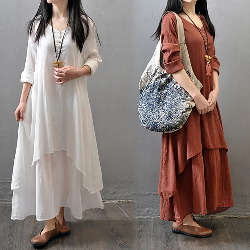 Women Elegant Linen Bohemia Day Dress