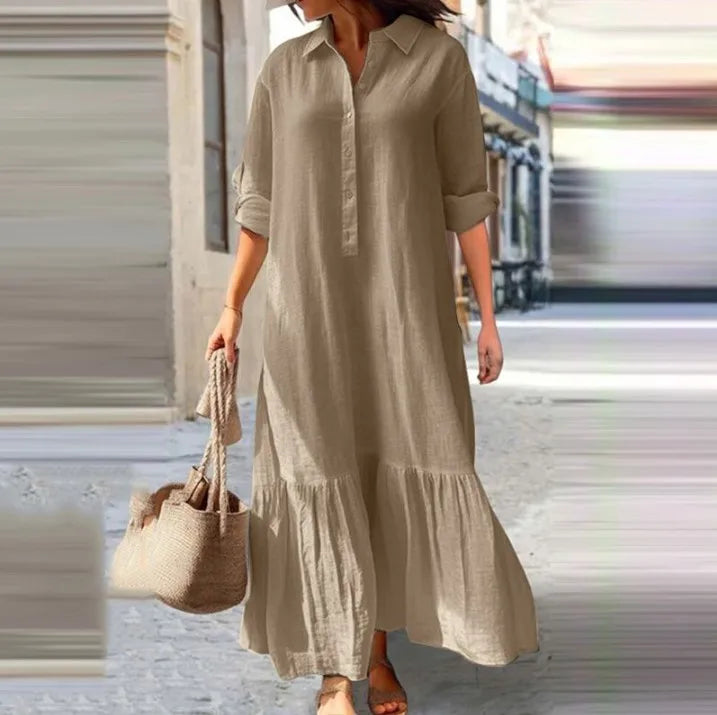 Women’s Cotton-Linen Long Shirt Dress