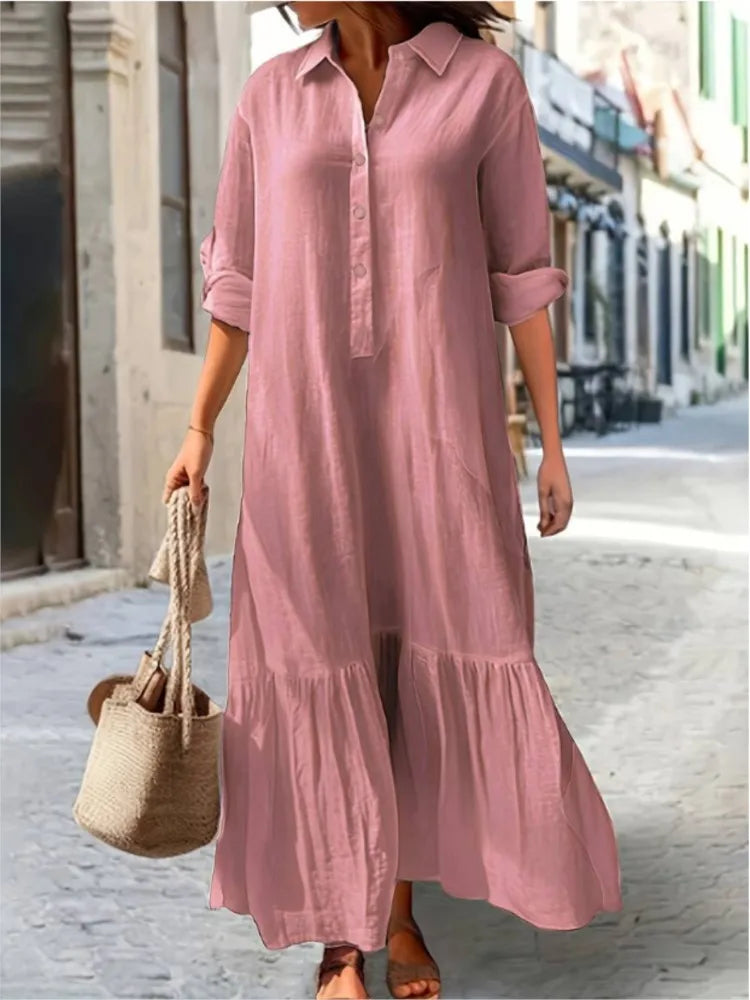 Women’s Cotton-Linen Long Shirt Dress