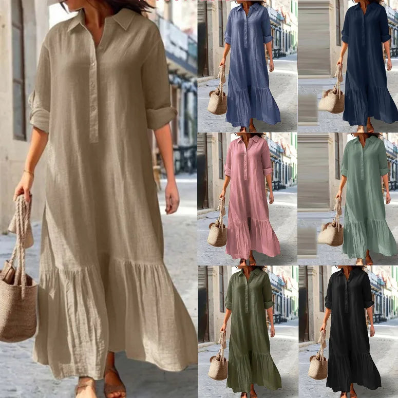Women’s Cotton-Linen Long Shirt Dress