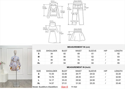 Linen Women Clothes Hight Quality Blue Floral Print Long Sleeve Self Bow Tie At Waist Mini Dress
