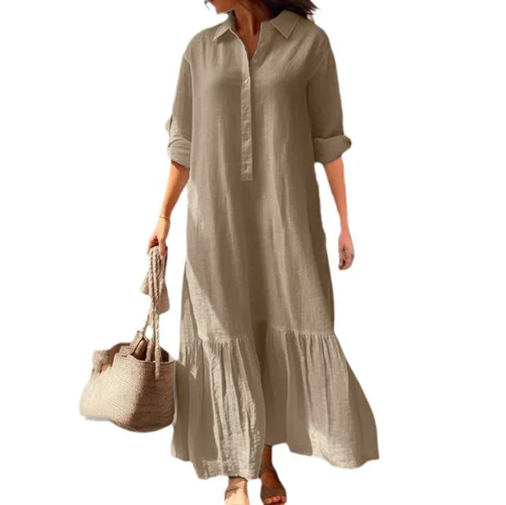 Women’s Cotton-Linen Long Shirt Dress