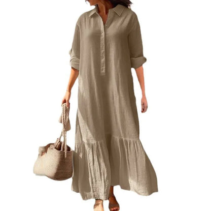 Women’s Cotton-Linen Long Shirt Dress