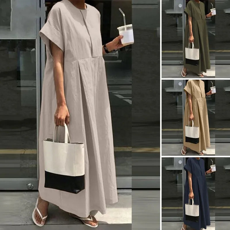 Cotton Linen Women Casual Long Dress