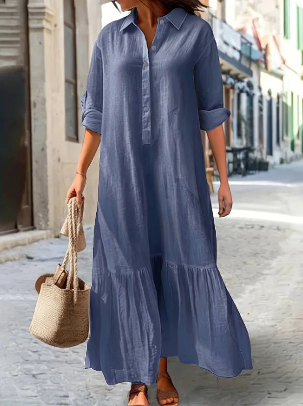 Women’s Cotton-Linen Long Shirt Dress