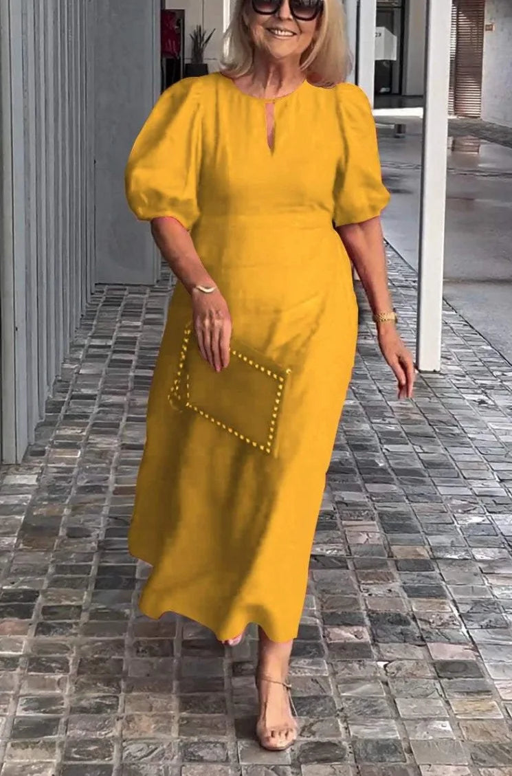 Summer Linen Dress for Women 2024 Casual Puff Sleeve Hollow Out Neck Party Ruffle Dresses Sundress Women
