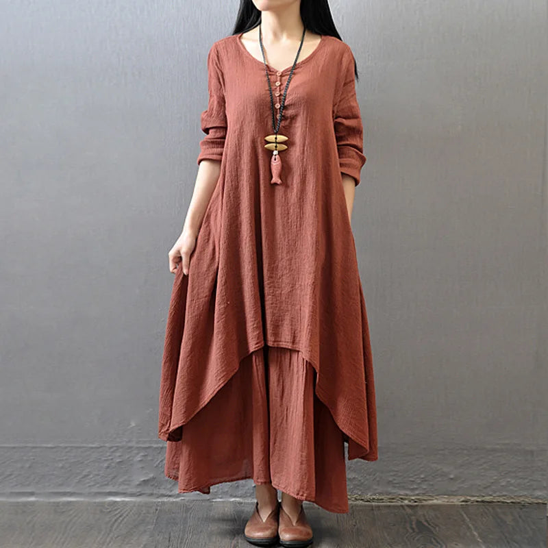 Women Elegant Linen Bohemia Day Dress