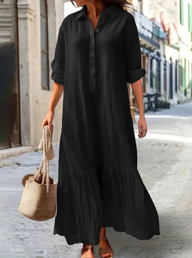 Women’s Cotton-Linen Long Shirt Dress