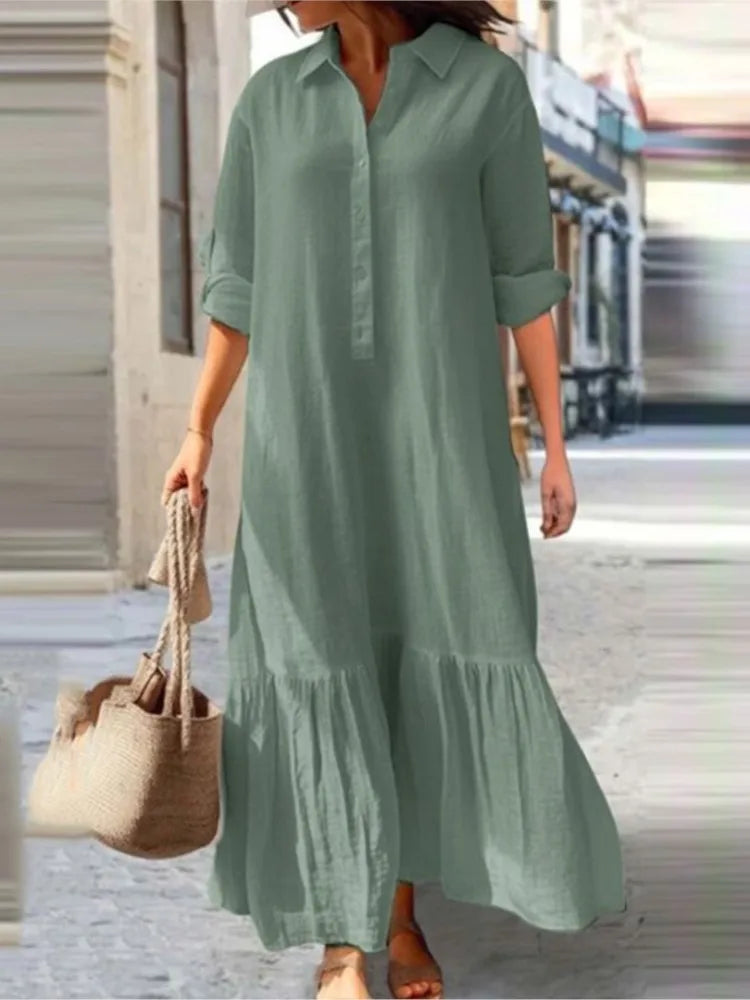 Women’s Cotton-Linen Long Shirt Dress