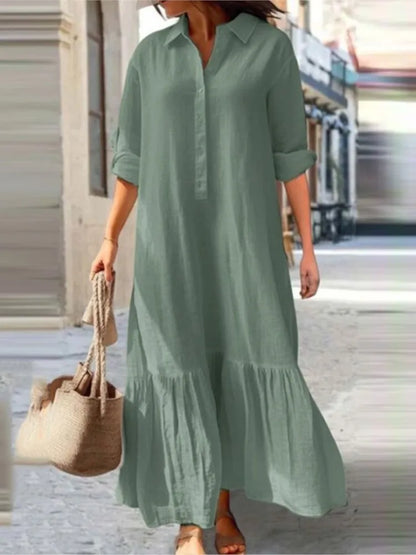 Women’s Cotton-Linen Long Shirt Dress