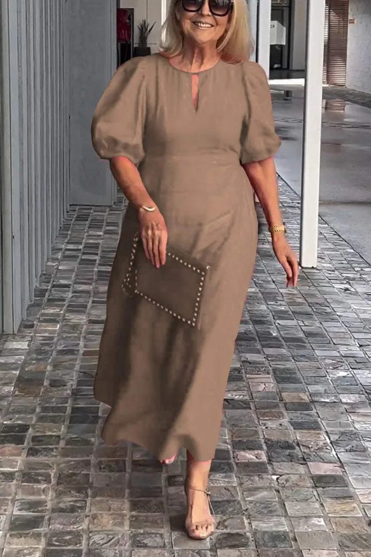 Summer Linen Dress for Women 2024 Casual Puff Sleeve Hollow Out Neck Party Ruffle Dresses Sundress Women