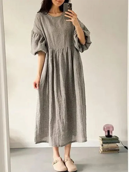 Msfancy Puff Sleeve Dress Women Cotton Short Sleeve Loose Robe Femme 2023 Vintage Vocation Vestidos