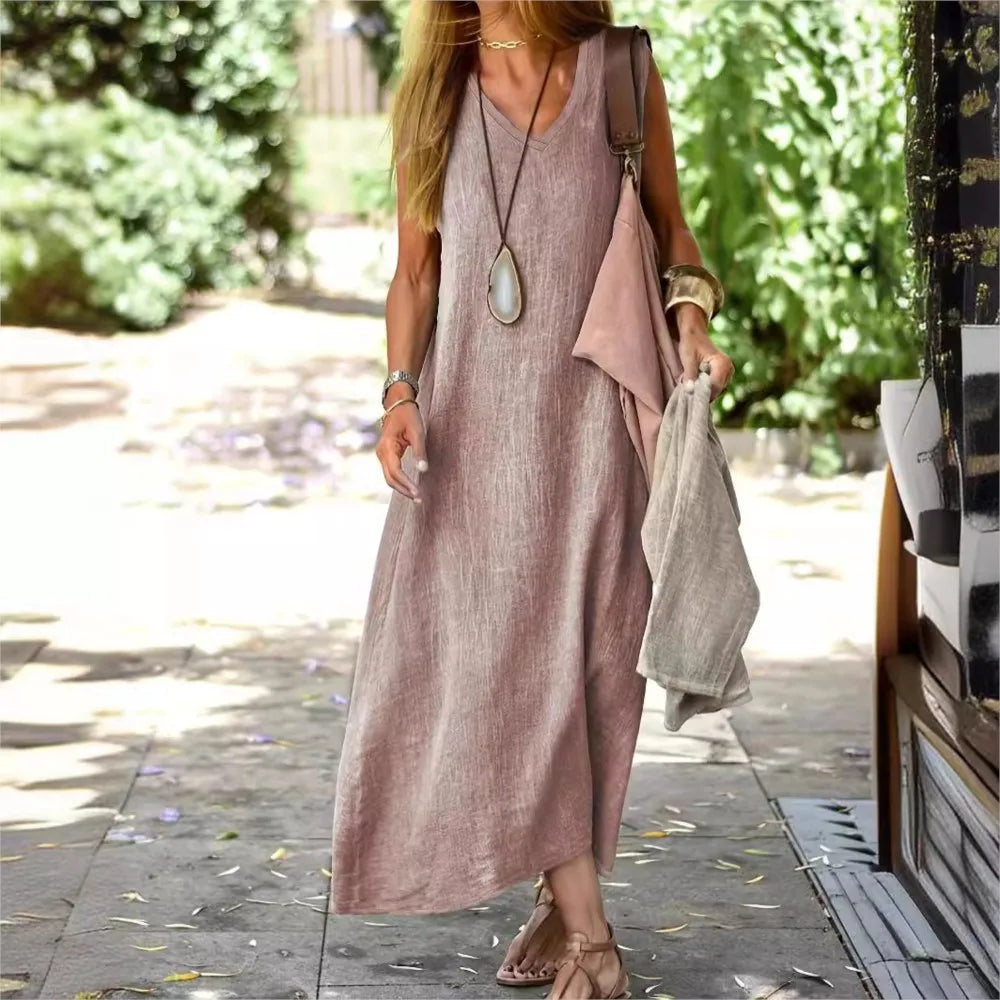 Summer Cotton Linen Dresses Women Casual V Neck Sleeveless – ZIAHME.COM Summer Cotton Linen Dresses Women Casual V Neck Sleeveless – ZIAHME.COM