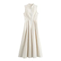 MUJER Zipper Long Dress Woman Pleated Sleeveless Bodycon Dress Summer Elegant Party Dresses For Women 2025 New Midi Dresses